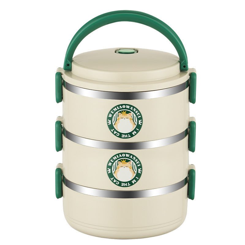 304 round bento box, stainless steel portable multi-layer thermal insulation lunch box, student cartoon grid lunch box gift