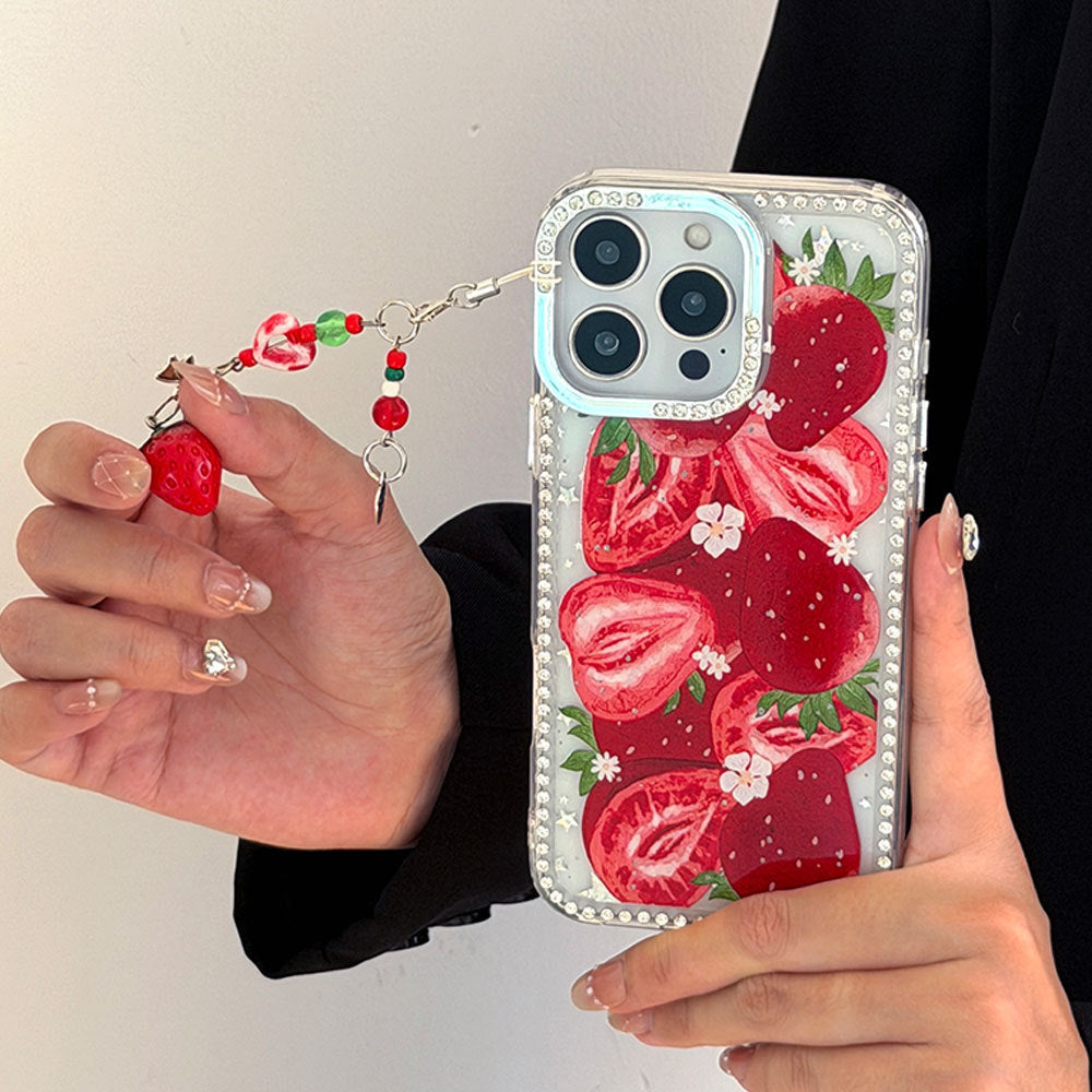 Strawberry dui dui le iphone 17 air phone case, 16 pro diamond-studded protective cover, 15 apple 17 cross-border customization