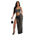 C6949 cross-border   independent station fashion fashion women's fashion hot diamond see-through dress length