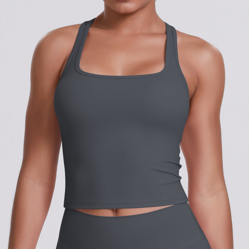 New women's solid color racerback tank top - brushed fabric, quick-dry, compression fit for running, fitness, and yoga