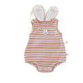 Infant and toddler summer girl's sweet striped romper with bunny ear triangle snap crotch bodysuit