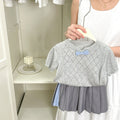Girls' summer outfit  new style baby chic knitted short sleeve kids fashion pleated skirt two-piece set - in stock