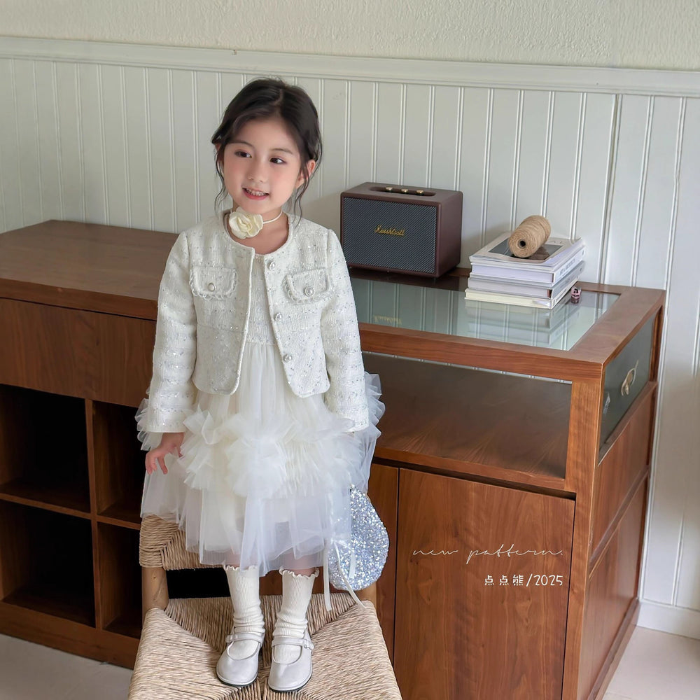 Girls' outfit set:  autumn new arrival - chic chanel-inspired dress with woolen coat and tulle vest dress