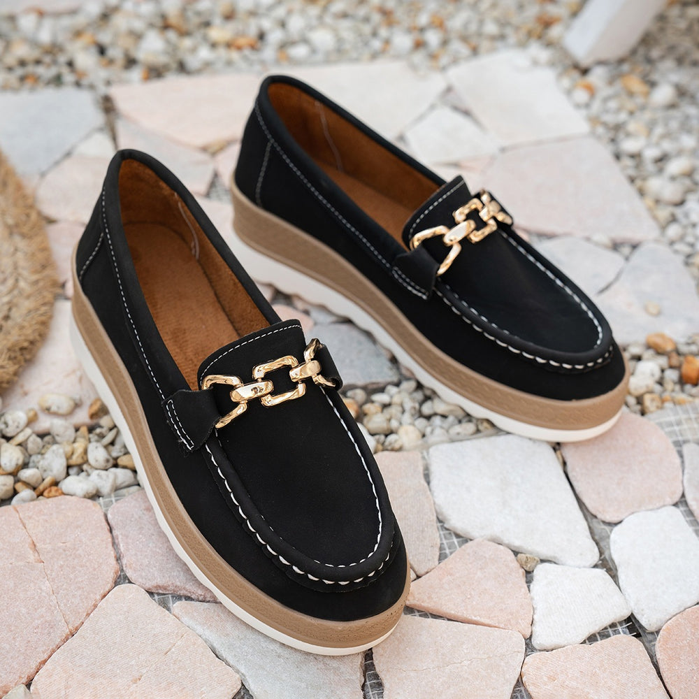 export plus size women's single shoes  autumn new metal chain wedge heel platform casual loafers wholesale