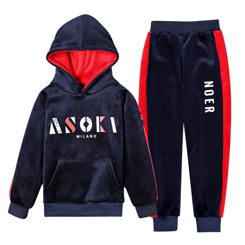 Boys' fleece-lined tracksuit set - new  winter collection: stylish and trendy two-piece hooded set for toddlers, big kids, and teens - thickened for extra warmth