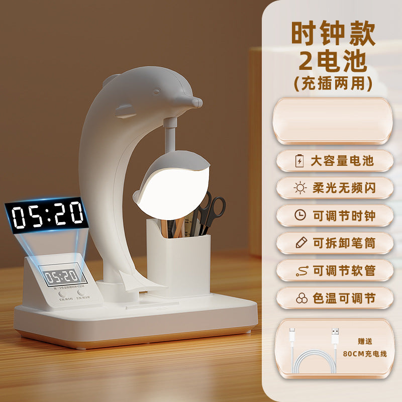 Eye-care led desk lamp - rechargeable smart student lamp with pen holder, digital display, and night light - perfect for dorms and kids' study desks