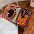 Glitter mirror magnetic stand compatible iphone 17 pro case, 16, apple 13, four-corner electroplated drop-proof protection