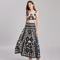 European and american style retro jacquard knit set - women's sleeveless tank top + midi skirt - high-end socialite two-piece outfit
