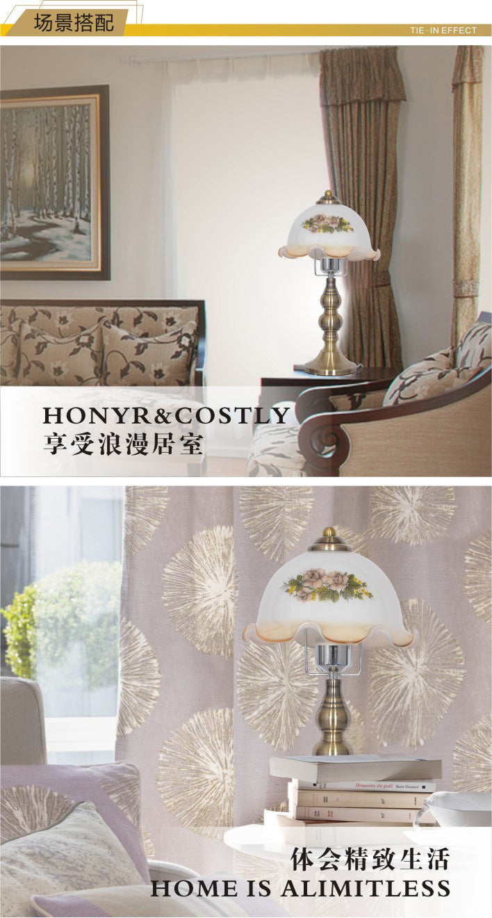 Antique neoclassical table lamp - bedroom bedside lamp - american retro country glass dimmable desk decorative night light