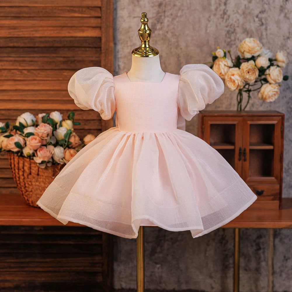 Export dressfashion puff sleeve tutu skirtbows princess skirt girl dress dress first birthday evening dress