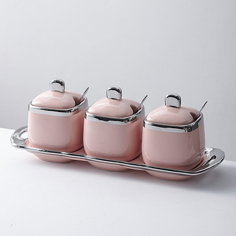 Nordic salt msg seasoning jar for home kitchen supplies seasoning box accessible luxury covered seasoning jar ceramic suit wholesale