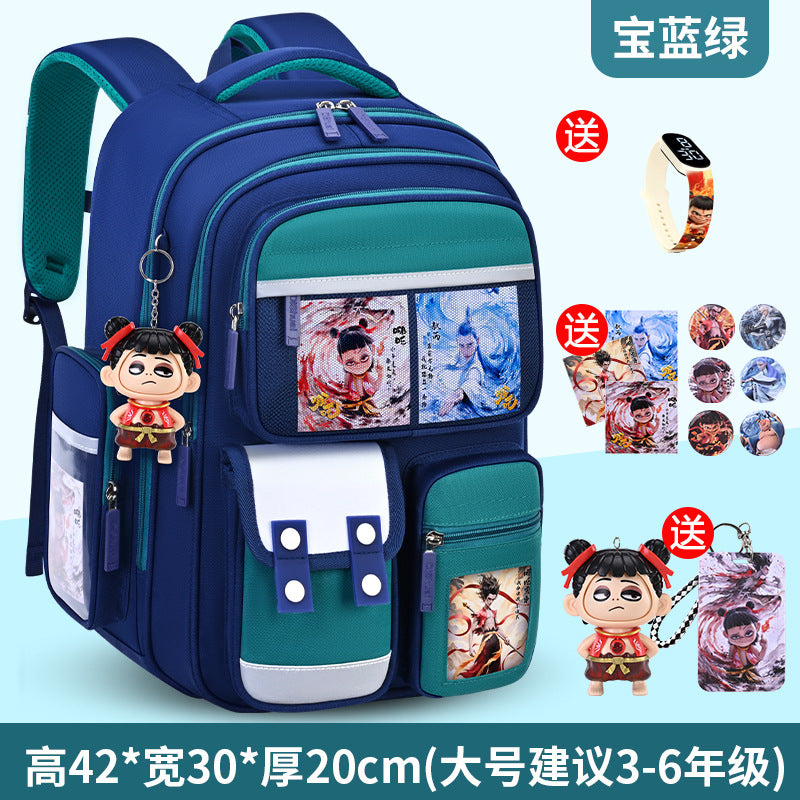 New nezha backpack for boys and girls, grades 1-6: spine protection, lightweight design, and extra-large capacity
