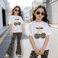 Girls' two-piece summer outfit: lightweight casual leopard print fashion set for girls,  new short-sleeve printed set