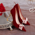 Wedding shoes for women 2024 new arrival bridal shoes burgundy xiuhe wedding dress non-tiring high heels french wedding red shoes