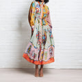 cross-border e-commerce european and american women's clothing: new summer collection - lantern sleeve printed collar, cinched waist, and flared maxi dress