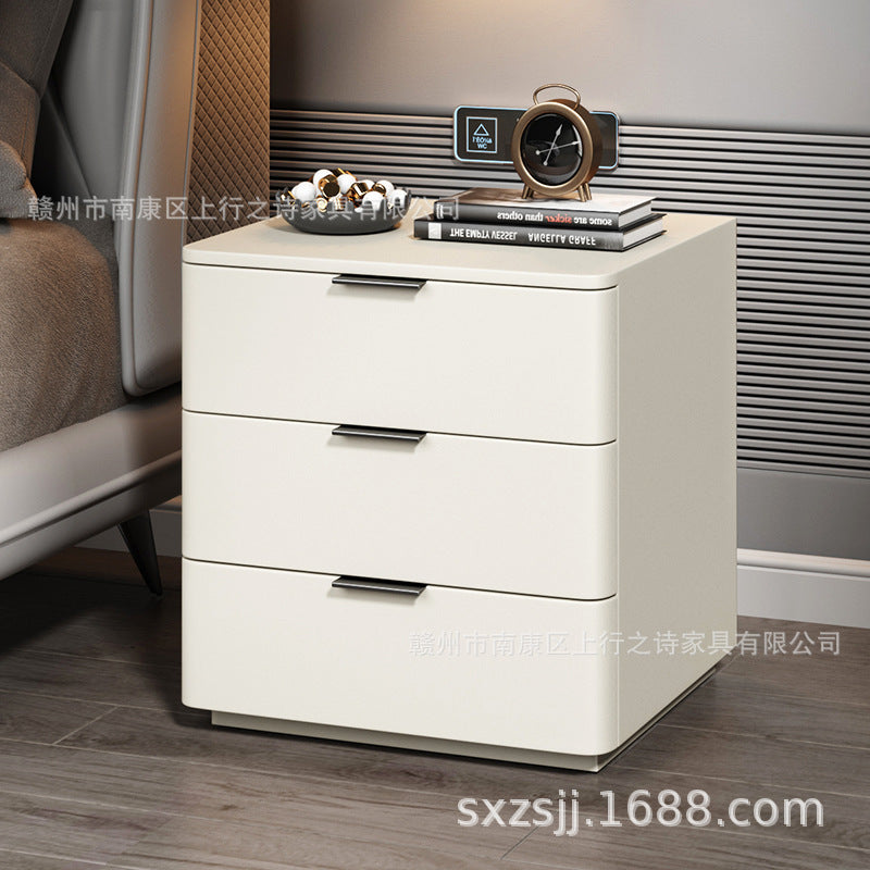Bedside cabinet popular douyin new arrival leather art simple modern solid wood room master bedroom wholesale rock slab countertop