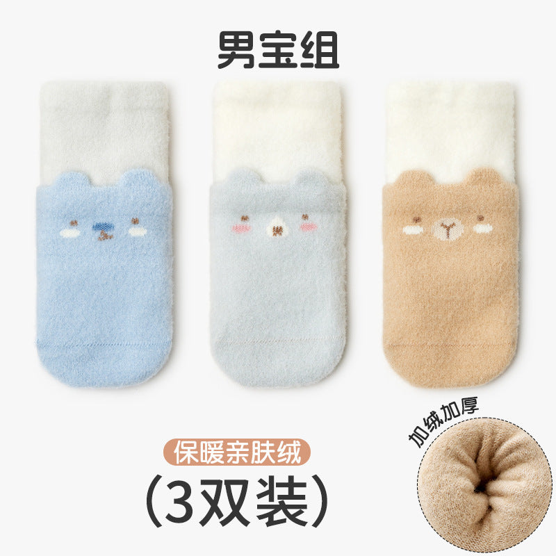 Babylon three-pair baby socks category a dot glue non-slip floor socks cartoon boneless loose mouth infant socks