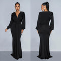 C6796 cross-border   fashion women's solid color sexy deep v ruched maxi dress