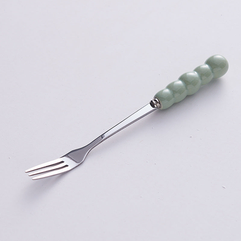 Luxury pearl fruit picks ceramic storage jar creative fork spoon home stainless steel fruit fork set wholesale