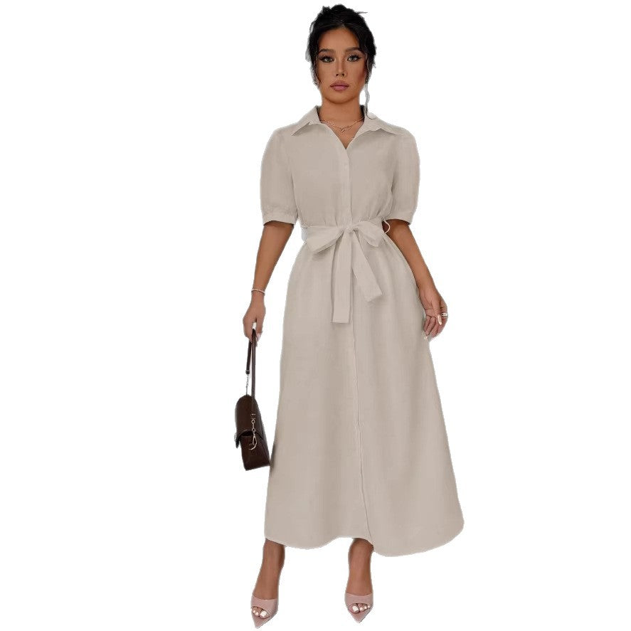 spring/summer european and american cross-border solid color elegant casual dress