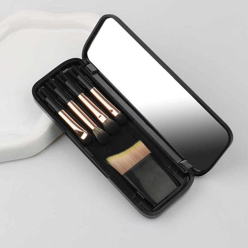 Portable 5-in-1 eye makeup brush organizer with interlocking dual-ended detail brushes for eyeshadow and makeup application
