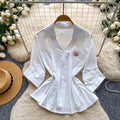 Korean style orange skin-friendly breathable casual fitted shirt - women's summer long sleeve commute style, slimming and figure-flattering top