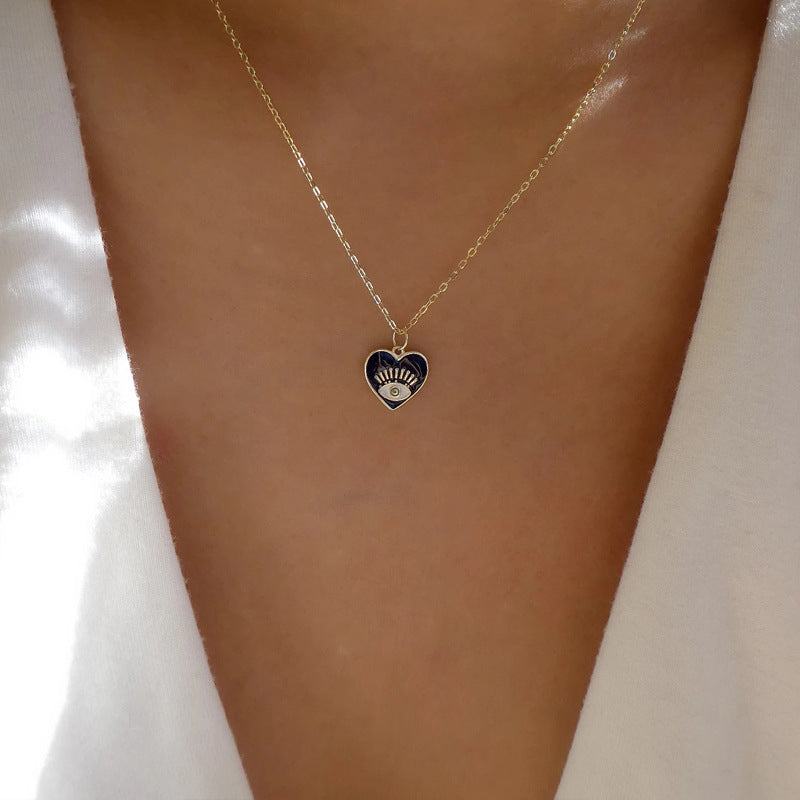 European and american new jewelry gold plated enamel heart devil's eye necklace socialite street style fashion unique clavicle chain for women