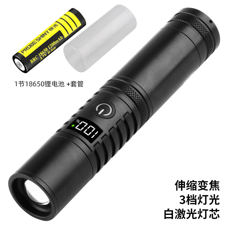 2024 new telescopic zoom strong light flashlight, white laser aluminum alloy outdoor lighting super bright mini flashlight