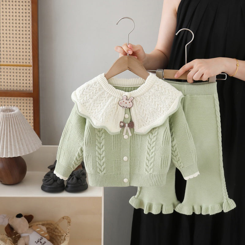 Girls' knitted sweater cardigan & pants set - new autumn  collection - two-piece outfit for little girls