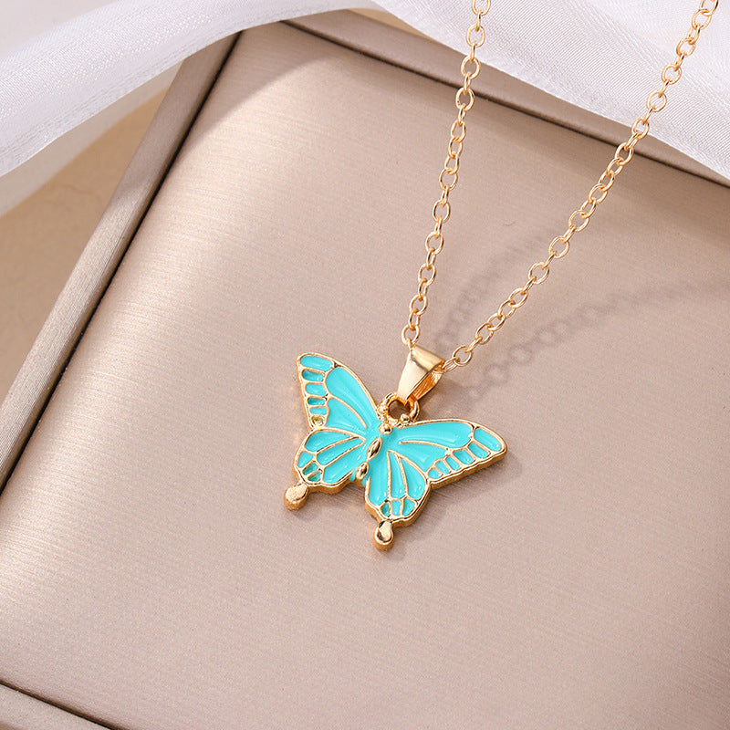 European and american cross-border e-commerce jewelry fashion enamel alloy pendant personalized enamel butterfly necklace autumn new jewelry