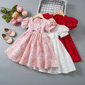 Girls' dress -  summer new arrival: elegant bubble sleeve sweet floral print mesh princess dress for kids