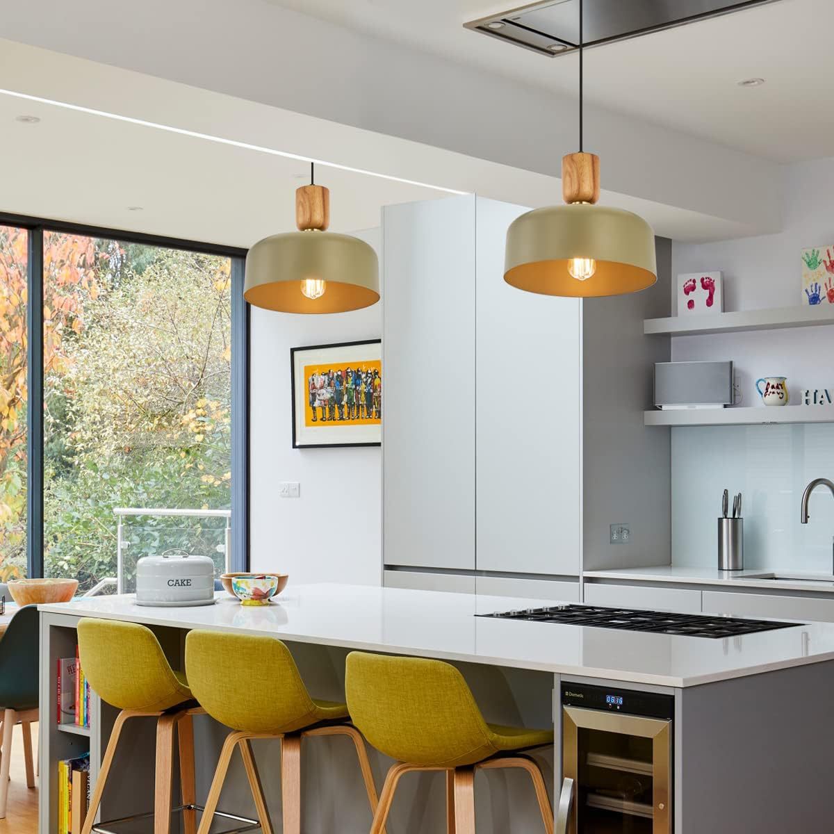 Modern chandelier wood and brass trim adjustable metal chandelier fixture for kitchen dining bar