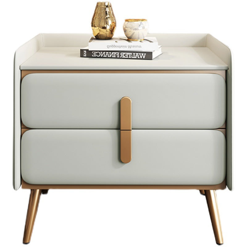 Smart bedside table, solid pine wood, minimalist modern design, leather finish, formaldehyde-free, fully assembled, mini small storage shelf, customizable