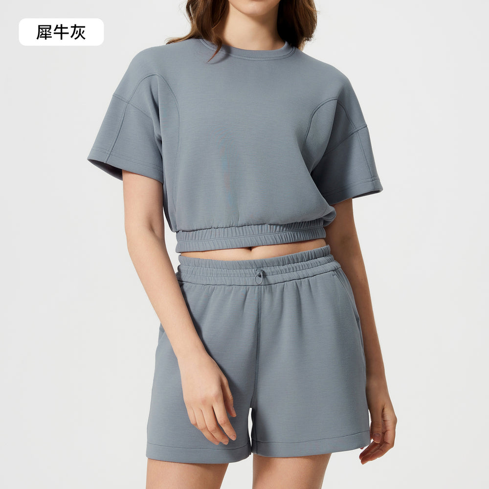 Women's summer casual activewear set: cloud-like air layer, loose fit, slimming, solid color, fashionable fitness yoga two-piece outfit