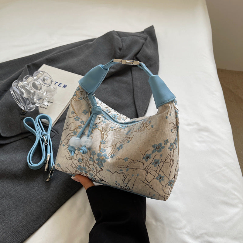 New Chinese style embroidered bag women's 2025 new fashion foreign style one shoulder messenger bag printed portable dumpling bag