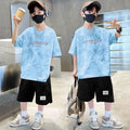 Boys' summer outfit set: new styles for mid-to-large children, lightweight short-sleeve activewear, trendy summer two-piece set for boys