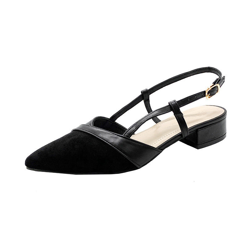 Gentle temperament pleated Korean version pointed leather high heels 2022 summer new outer wear microfiber rear empty sandals women