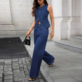 Fashion cross-border export  new arrival autumn washed fashion silm vest slightly flared denim pants two-piece set