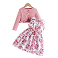 exclusive: kids' fashion solid color jacket & printed dress two-piece set - trendy pink collection