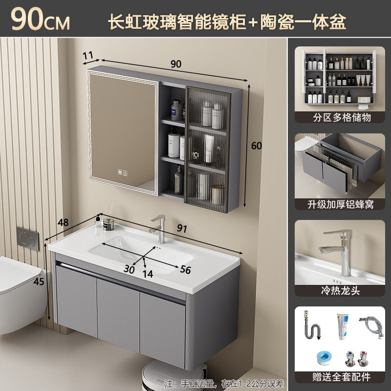 Bathroom cabinet ceramic all-in-one basin sanitary for home wash basin wash basin combination honeycomb aluminum storage j mirror