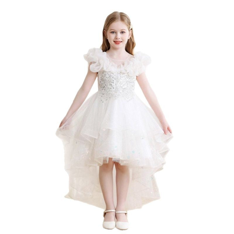 Flower girl wedding dress evening dress tail girl catwalk princess dress fashion little girl birthday tutu cross-border in stock
