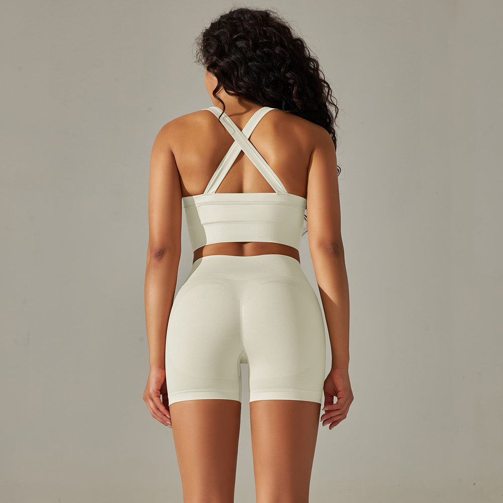 New arrival cross-border fashion seamless back cross double shoulder strap sports vest bra suit running fitness yoga pants
