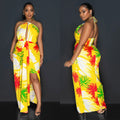 C6921 cross-border   independent station fashionfashion women's backless tie back printing dress length
