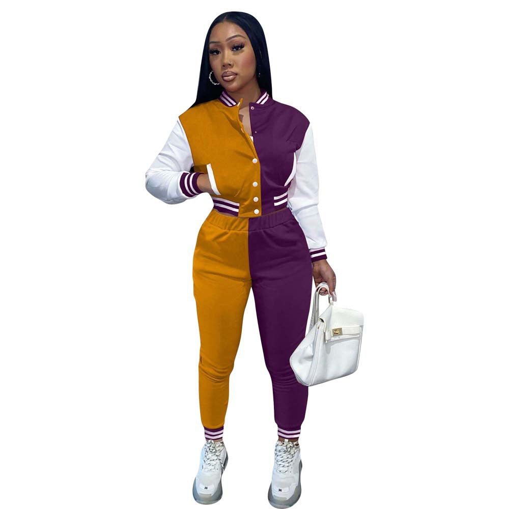 2021 European and American large-size women's clothing autumn,  wholesale winter, sexy long-sleeved baseball jersey women's two-piece set