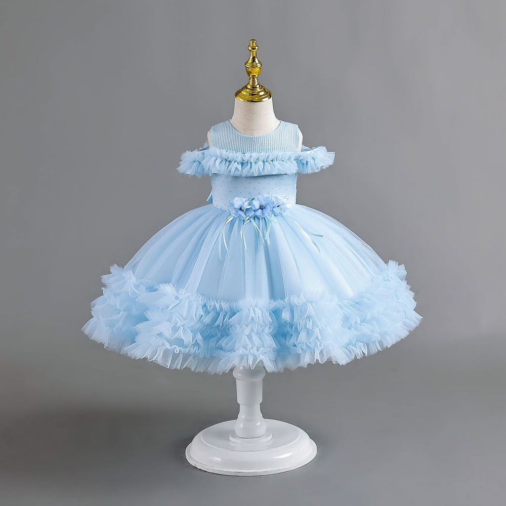 Ready-to-ship new children's formal dress - off-the-shoulder tulle princess dress for baby girls' first birthday