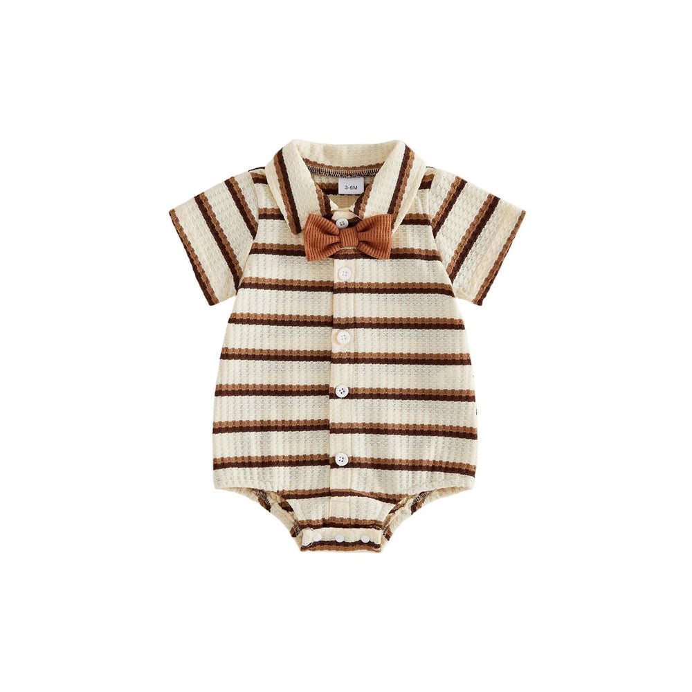 Baby boy & girl cute striped romper with turn-down collar