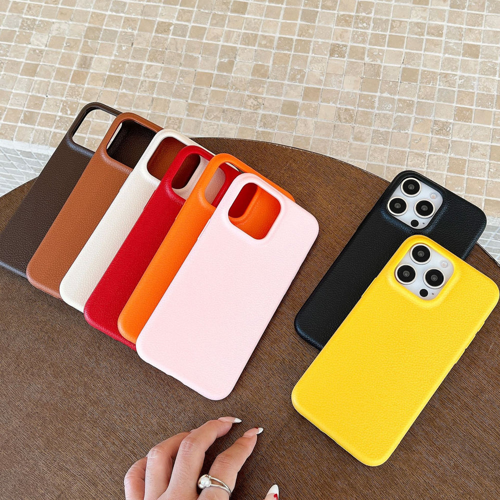 Leather pattern suitable for apple 16promax simple pure color mobile phone case iphone12/15 anti-fall tpu protective cover
