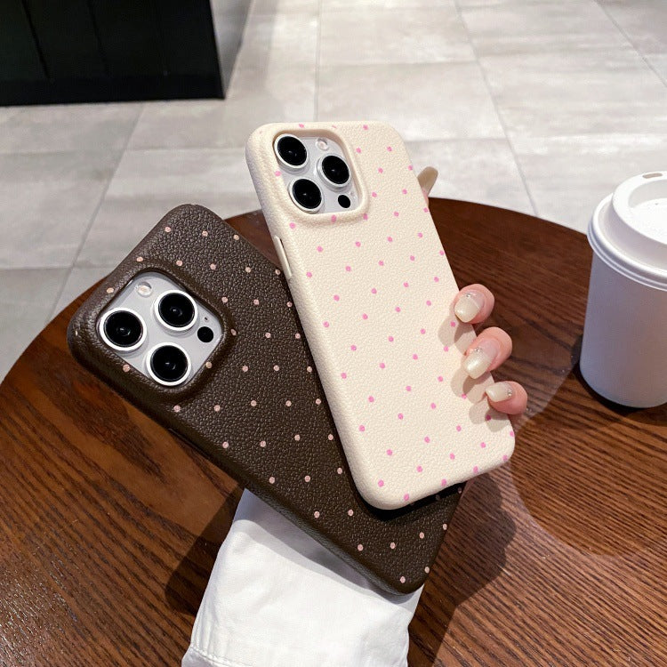Leather pattern suitable for apple 16pro polka dot mobile phone case iphone12/15 anti-fall soft case simple protective cover 13