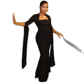 Fashion styleexportpure color design women's home waist bag hip skirt one-line collar long sleevesstylishlongdress