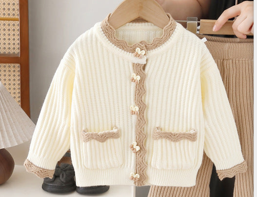 Girls' knitted sweater cardigan & pants set - new autumn  collection - two-piece outfit for little girls